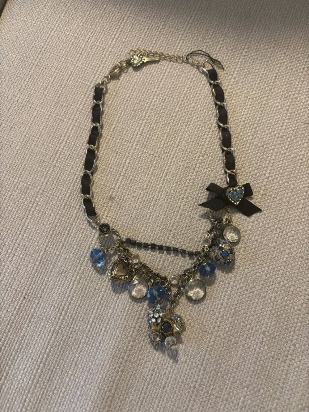 Betsey Johnson Blue and Black Ribbon Charm Necklace